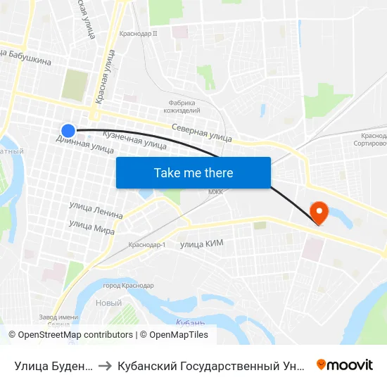 Улица Буденного to Кубанский Государственный Университет map