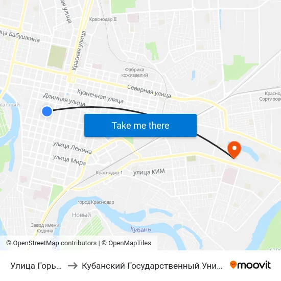 Улица Горького to Кубанский Государственный Университет map