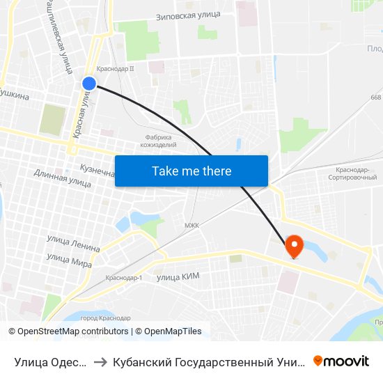 Улица Одесская to Кубанский Государственный Университет map