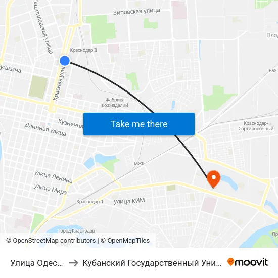 Улица Одесская to Кубанский Государственный Университет map