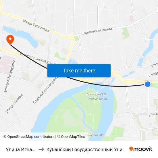Улица Игнатова to Кубанский Государственный Университет map