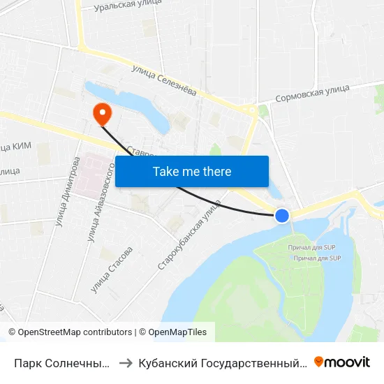 Парк Солнечный Остров to Кубанский Государственный Университет map