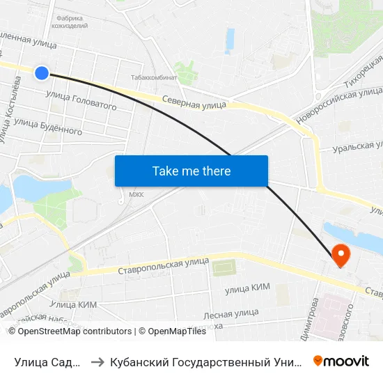Улица Садовая to Кубанский Государственный Университет map