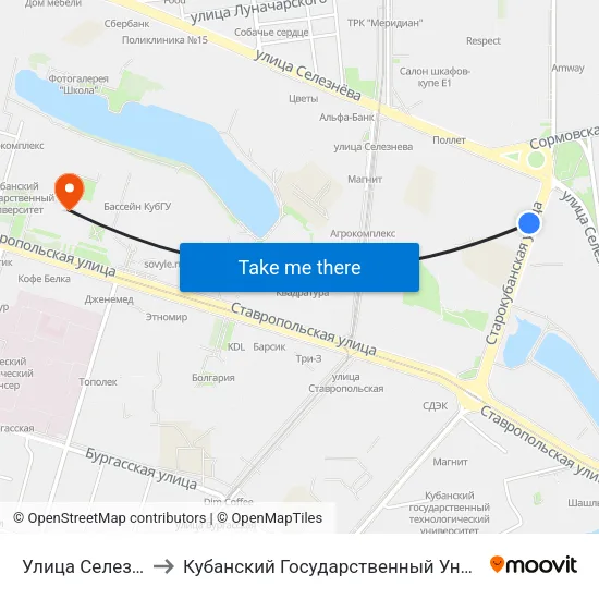 Улица Селезнева to Кубанский Государственный Университет map