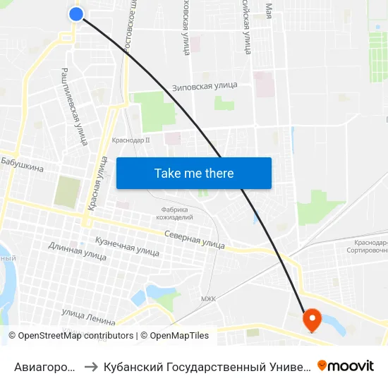Авиагородок to Кубанский Государственный Университет map