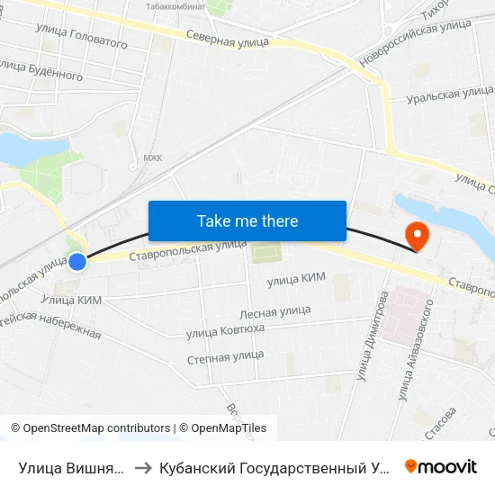 Улица Вишняковой to Кубанский Государственный Университет map