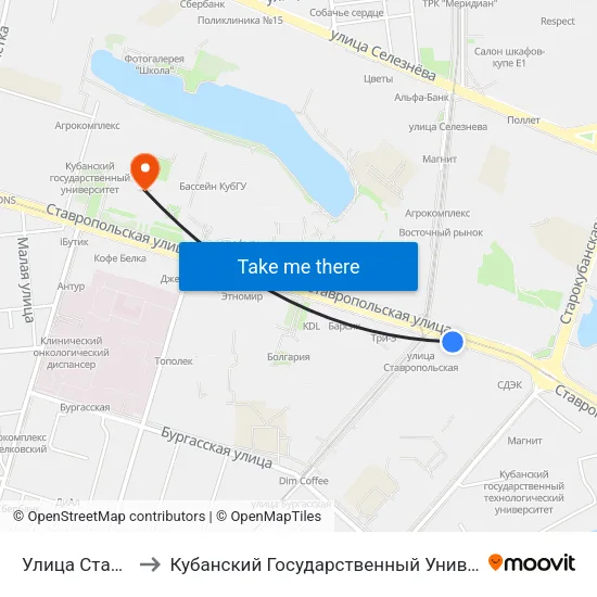 Улица Стасова to Кубанский Государственный Университет map