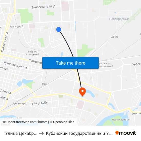 Улица Декабристов to Кубанский Государственный Университет map