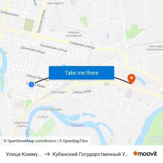 Улица Коммунаров to Кубанский Государственный Университет map