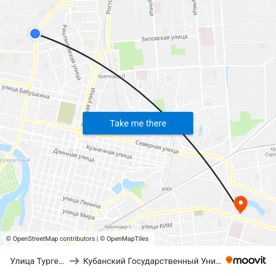 Улица Тургенева to Кубанский Государственный Университет map
