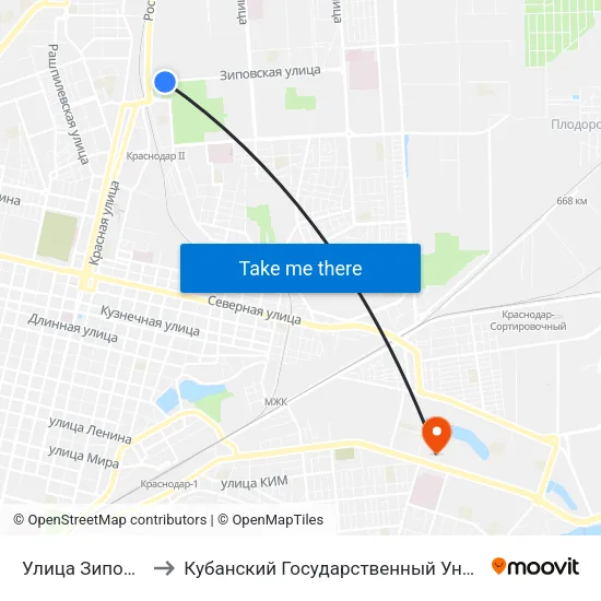 Улица Зиповская to Кубанский Государственный Университет map