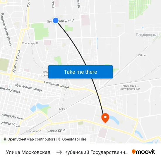 Улица Московская(Зиповская) to Кубанский Государственный Университет map