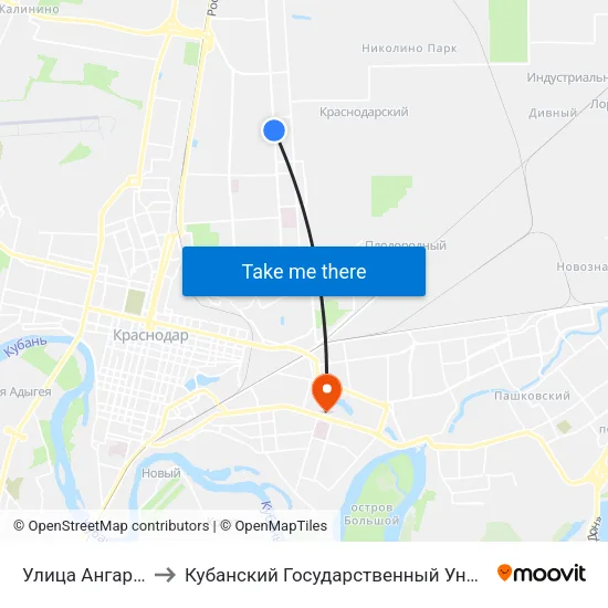 Улица Ангарская to Кубанский Государственный Университет map