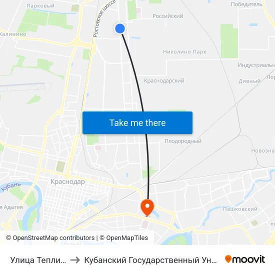 Улица Тепличная to Кубанский Государственный Университет map