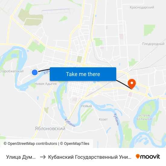 Улица Думенко to Кубанский Государственный Университет map