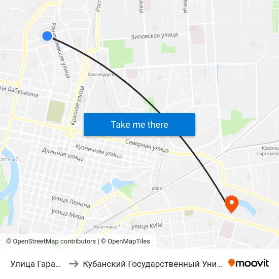 Улица Гаражная to Кубанский Государственный Университет map