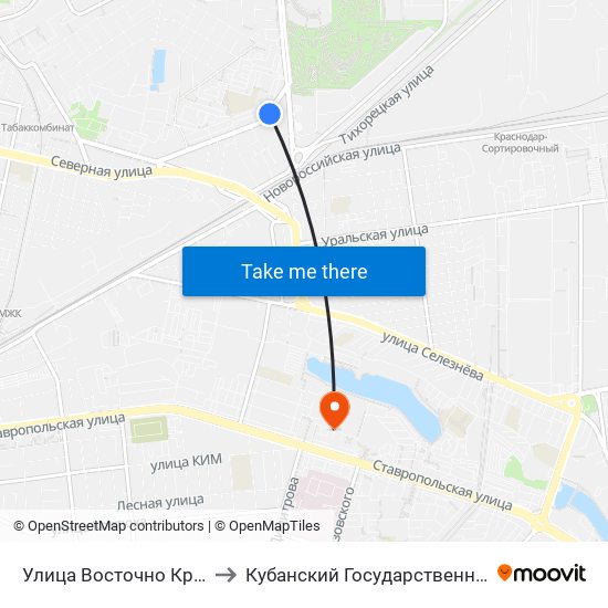 Улица Восточно Кругликовская to Кубанский Государственный Университет map