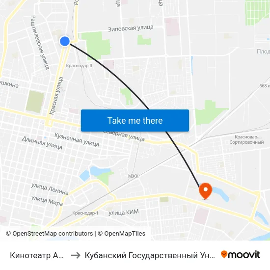 Кинотеатр Аврора to Кубанский Государственный Университет map