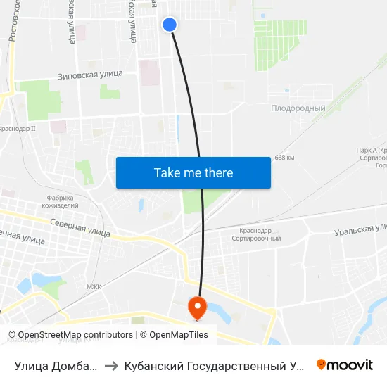 Улица Домбайская to Кубанский Государственный Университет map