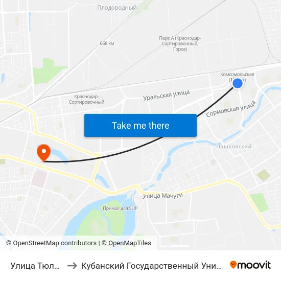 Улица Тюляева to Кубанский Государственный Университет map
