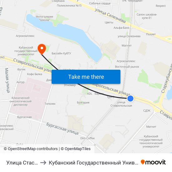 Улица Стасова to Кубанский Государственный Университет map