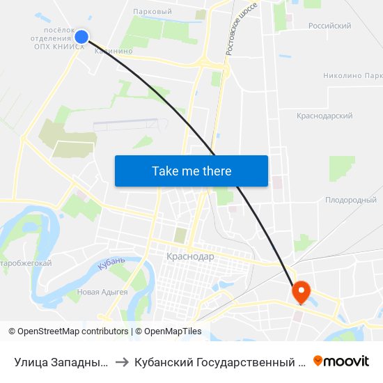 Улица Западный Обход to Кубанский Государственный Университет map