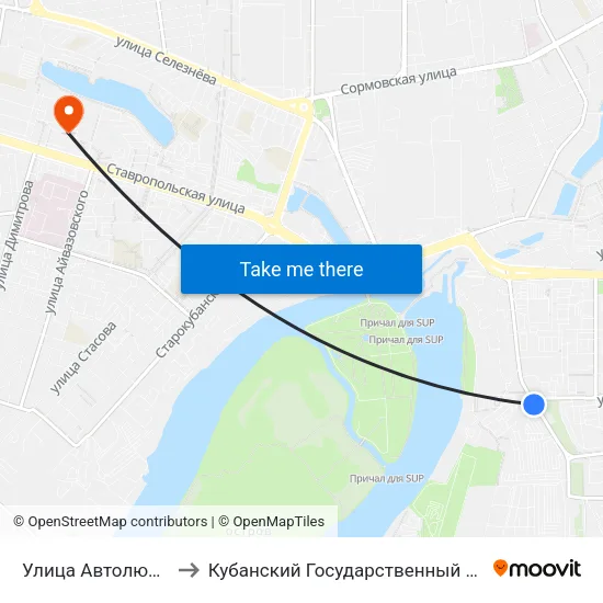 Улица Автолюбителей to Кубанский Государственный Университет map