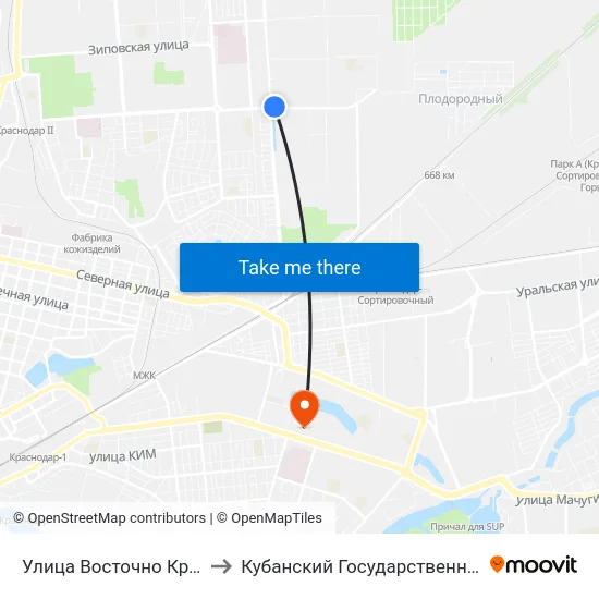 Улица Восточно Кругликовская to Кубанский Государственный Университет map