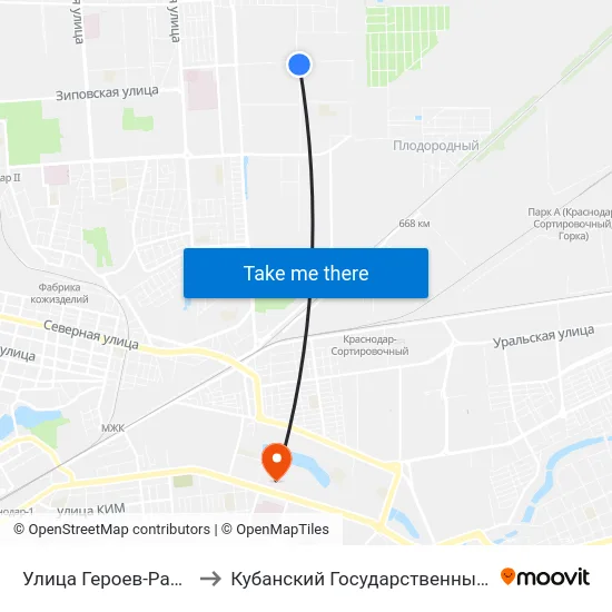 Улица Героев-Разведчиков to Кубанский Государственный Университет map