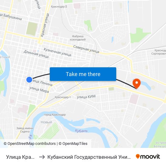 Улица Красная to Кубанский Государственный Университет map