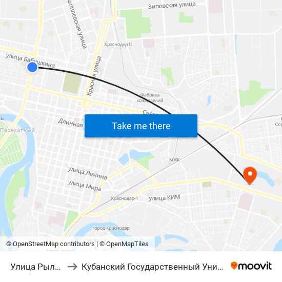 Улица Рылеева to Кубанский Государственный Университет map