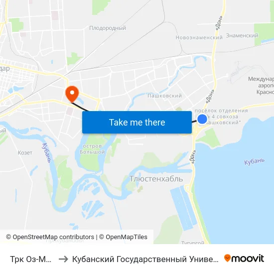 Трк Оз-Молл to Кубанский Государственный Университет map