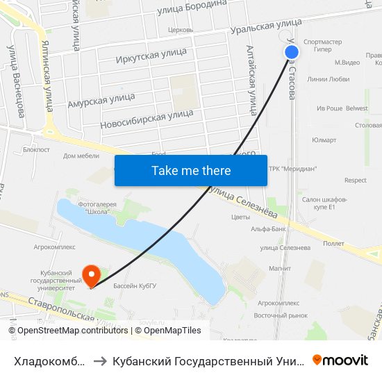 Хладокомбинат to Кубанский Государственный Университет map