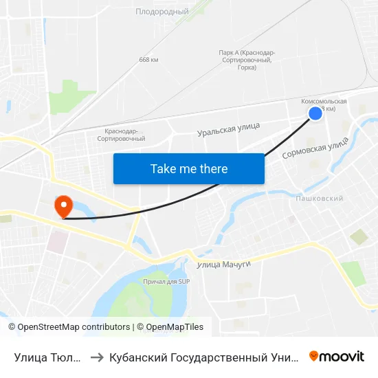Улица Тюляева to Кубанский Государственный Университет map