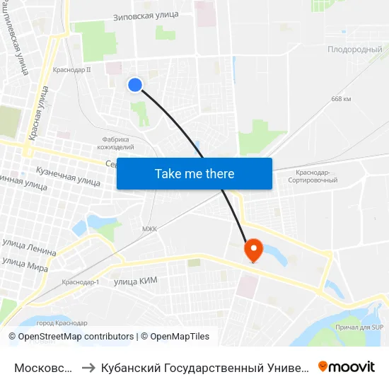 Московская to Кубанский Государственный Университет map