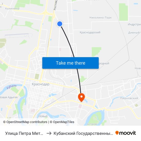 Улица Петра Метальникова to Кубанский Государственный Университет map