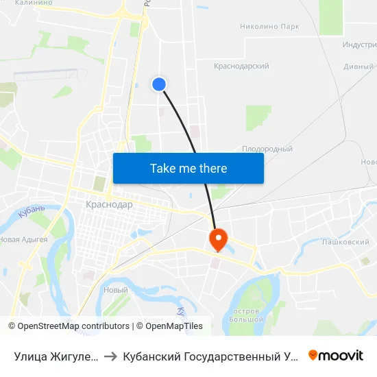 Улица Жигулевская to Кубанский Государственный Университет map