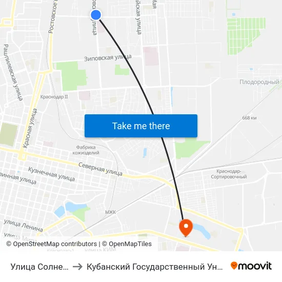 Улица Солнечная to Кубанский Государственный Университет map