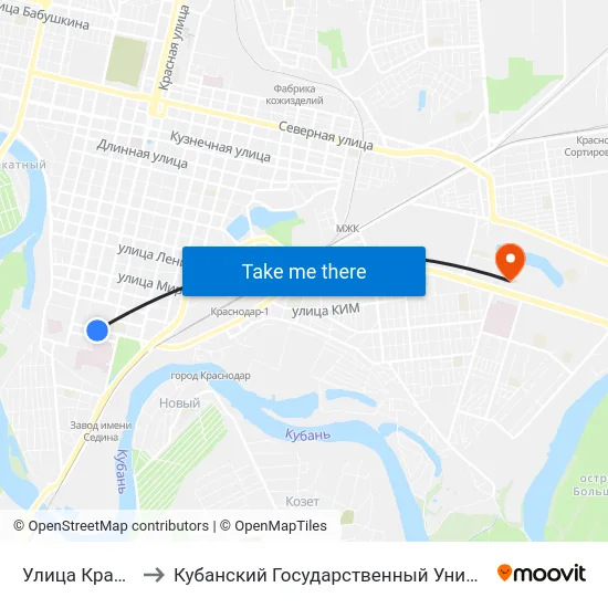 Улица Красная to Кубанский Государственный Университет map