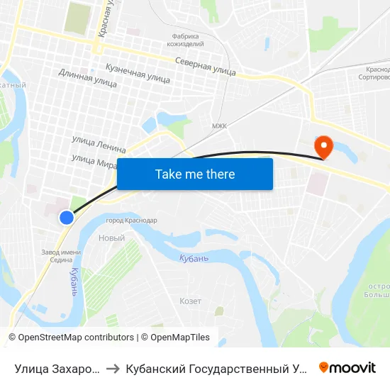 Улица Захарова, 59 to Кубанский Государственный Университет map