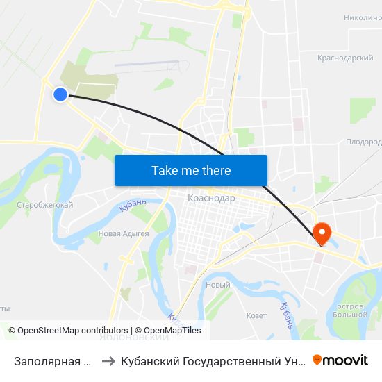 Заполярная Улица to Кубанский Государственный Университет map