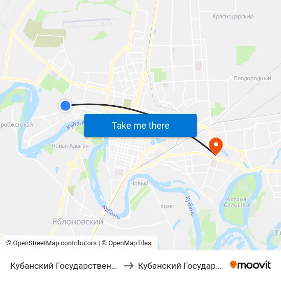 Кубанский Государственный Аграрный Университет to Кубанский Государственный Университет map