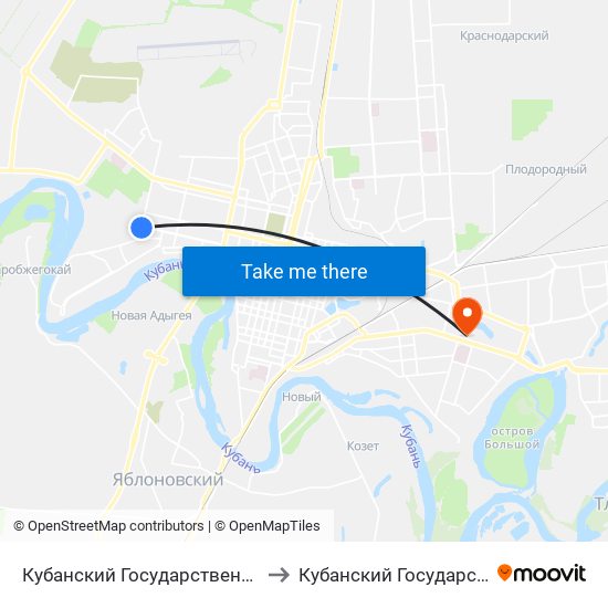 Кубанский Государственный Аграрный Университет to Кубанский Государственный Университет map