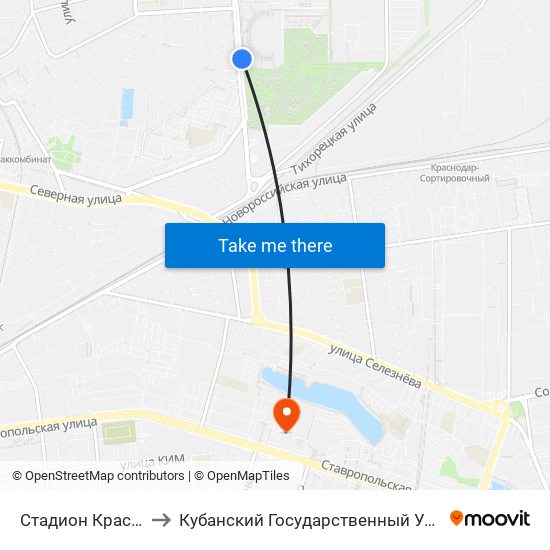 Стадион Краснодар to Кубанский Государственный Университет map