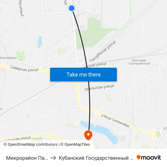 Микрорайон Панорама to Кубанский Государственный Университет map