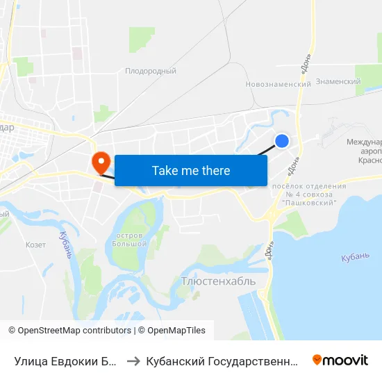 Улица Евдокии Бершанской to Кубанский Государственный Университет map