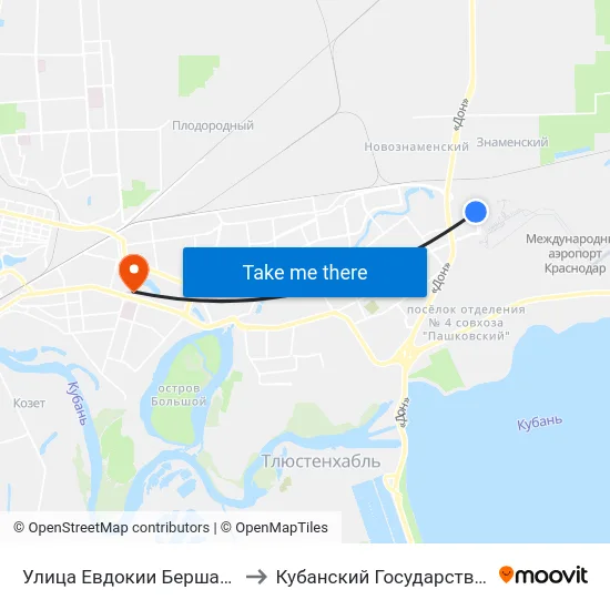 Улица Евдокии Бершанской, 351 Корпус 1 to Кубанский Государственный Университет map