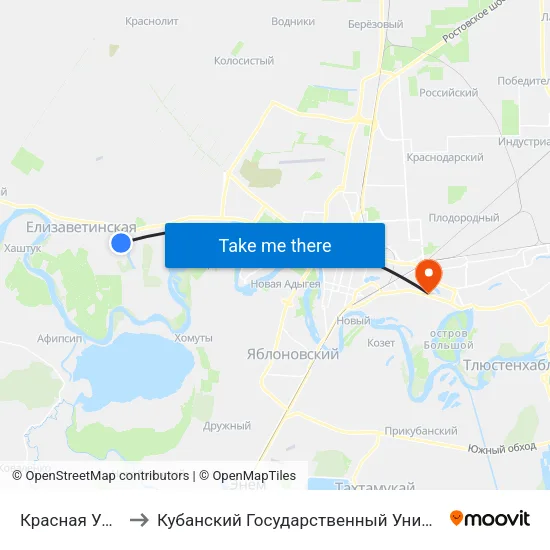 Красная Улица to Кубанский Государственный Университет map