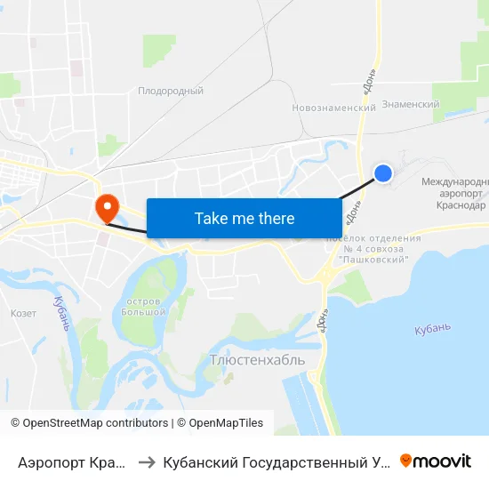 Аэропорт Краснодар to Кубанский Государственный Университет map
