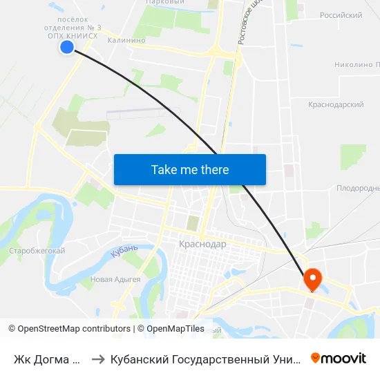 Жк Догма Парк to Кубанский Государственный Университет map